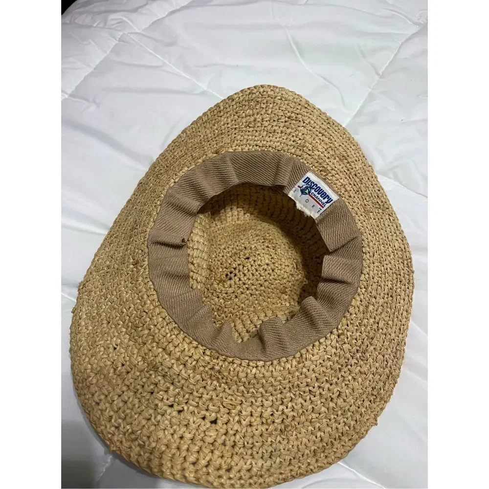 Button Straw Hat Hippie Boho Chic Small Medium